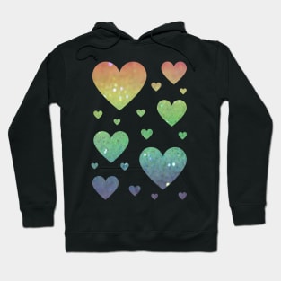 Rainbow Ombre Faux Glitter Hearts Hoodie